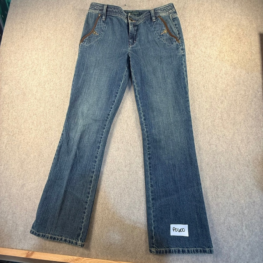 Lauren Jeans Co Ralph Lauren Womens Blue Straight Leg Jeans Suede Trim Size 4